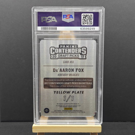 2017 Panini Contenders De'Aaron Fox Yellow Printing Plate 1/1 Signed PSA #55