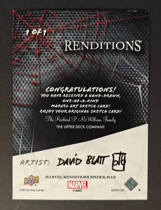2024 Upper Deck Renditions 1/1 Marvel Sketch Card Spider-Man David Blatt
