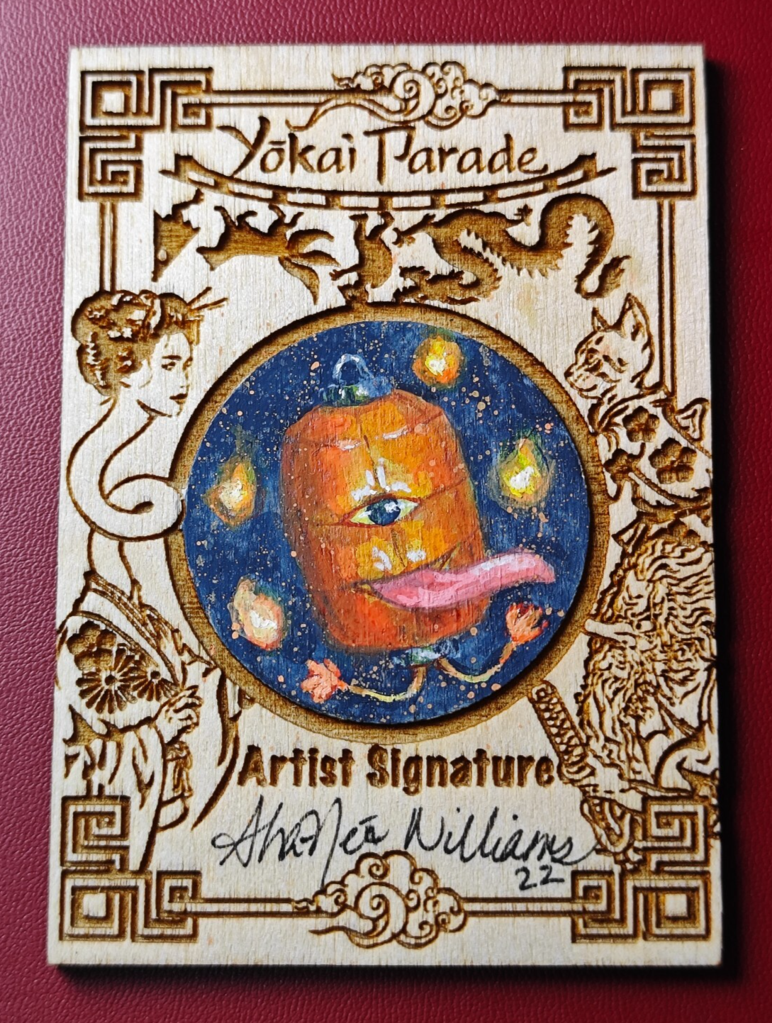 2023 Iconic Creations Yokai Parade Wood Sketch Card 1/1 Andrea Williams
