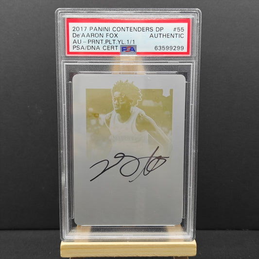 2017 Panini Contenders De'Aaron Fox Yellow Printing Plate 1/1 Signed PSA #55